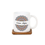 Renkli Mandala Tasarımlı İsme Özel Ahşap Altlıklı Kupa