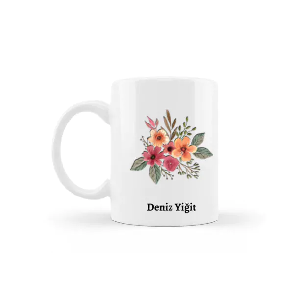Çiçek Tasarımlı İsme Özel Kupa - Görsel 1