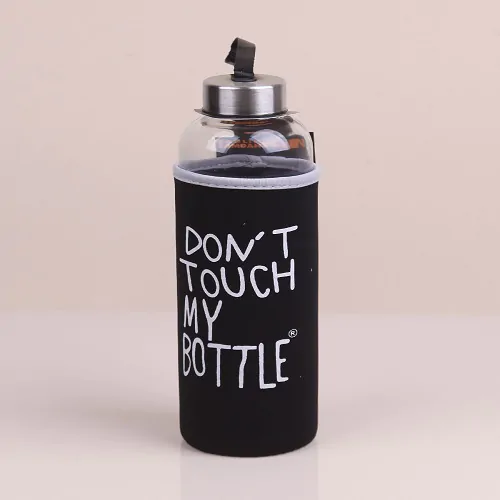 Don't Touch My Bottle Kılıflı Cam Matara Siyah - Görsel 1