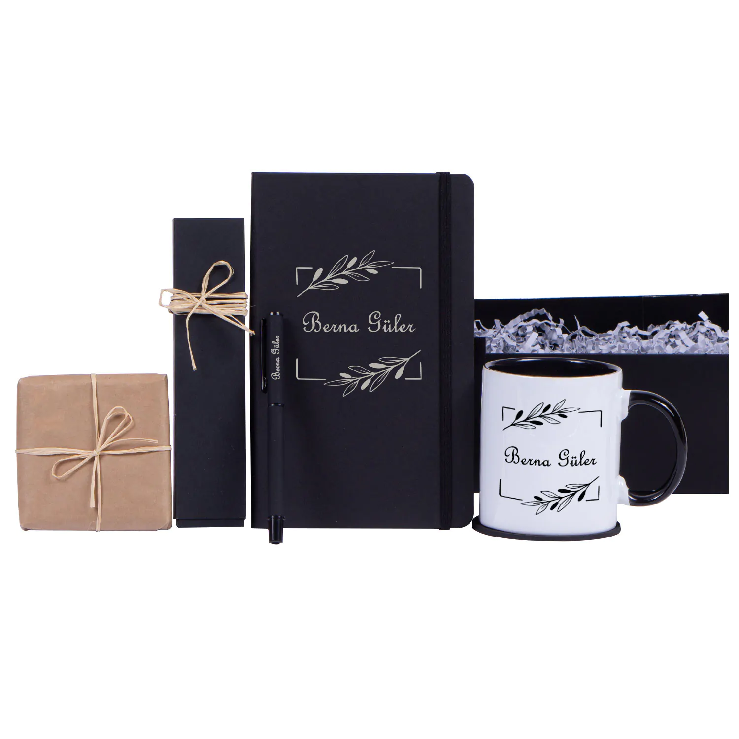 Kişiye Özel Siyah Ajanda Kupa Kalem Çikolata Hediye Seti - Görsel 2