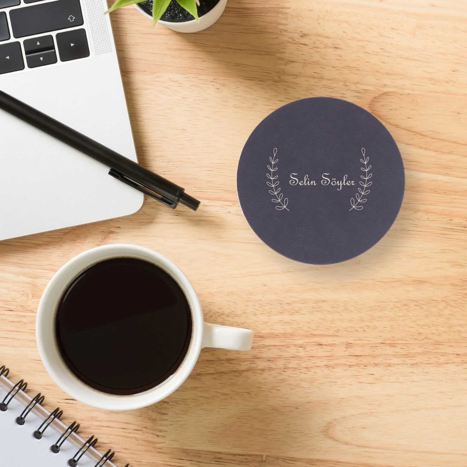 Kişiye Özel Vegan Deri Kupa Altlığı - Görsel 1