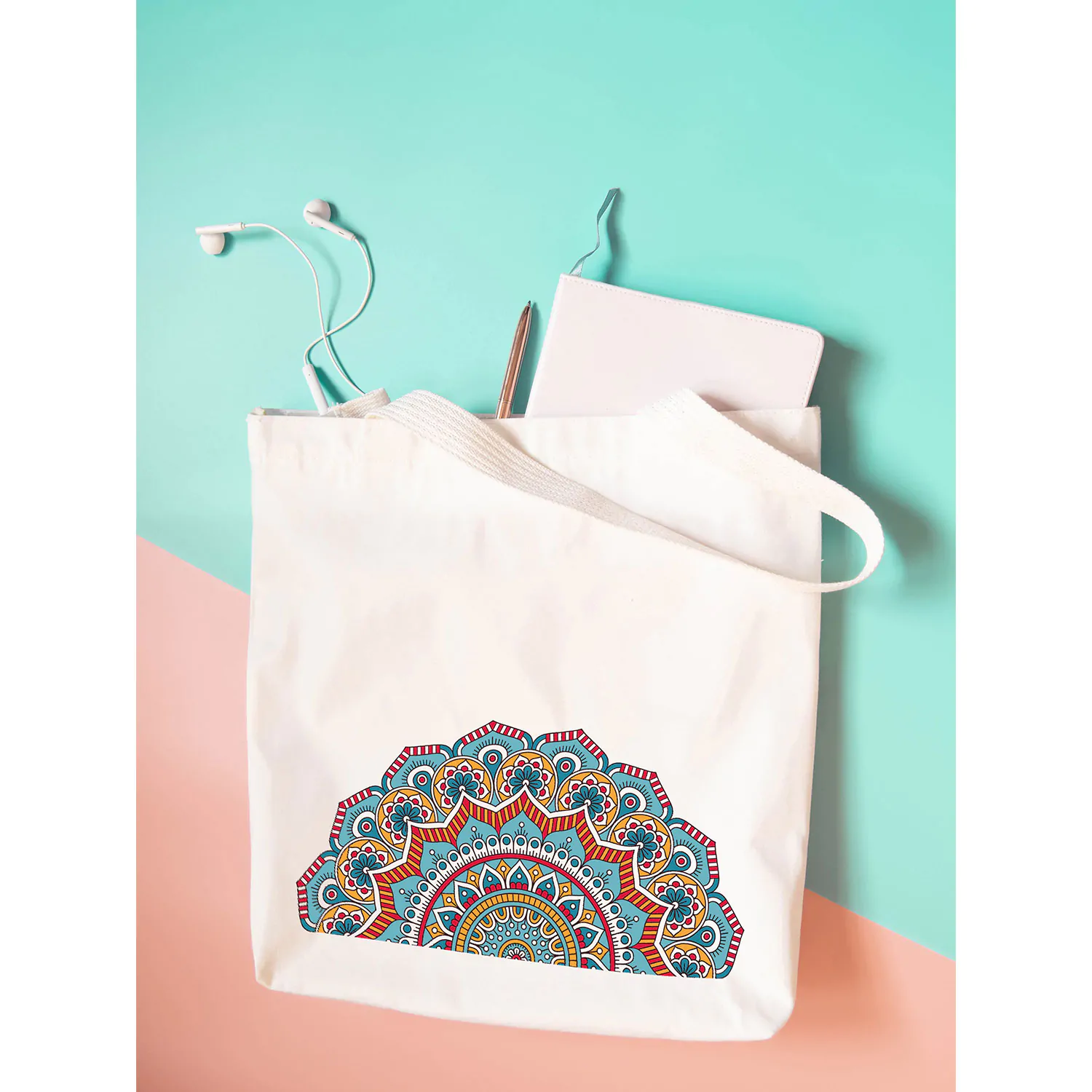 Mandala Tasarımlı Gabardin Bez Çanta - Görsel 1