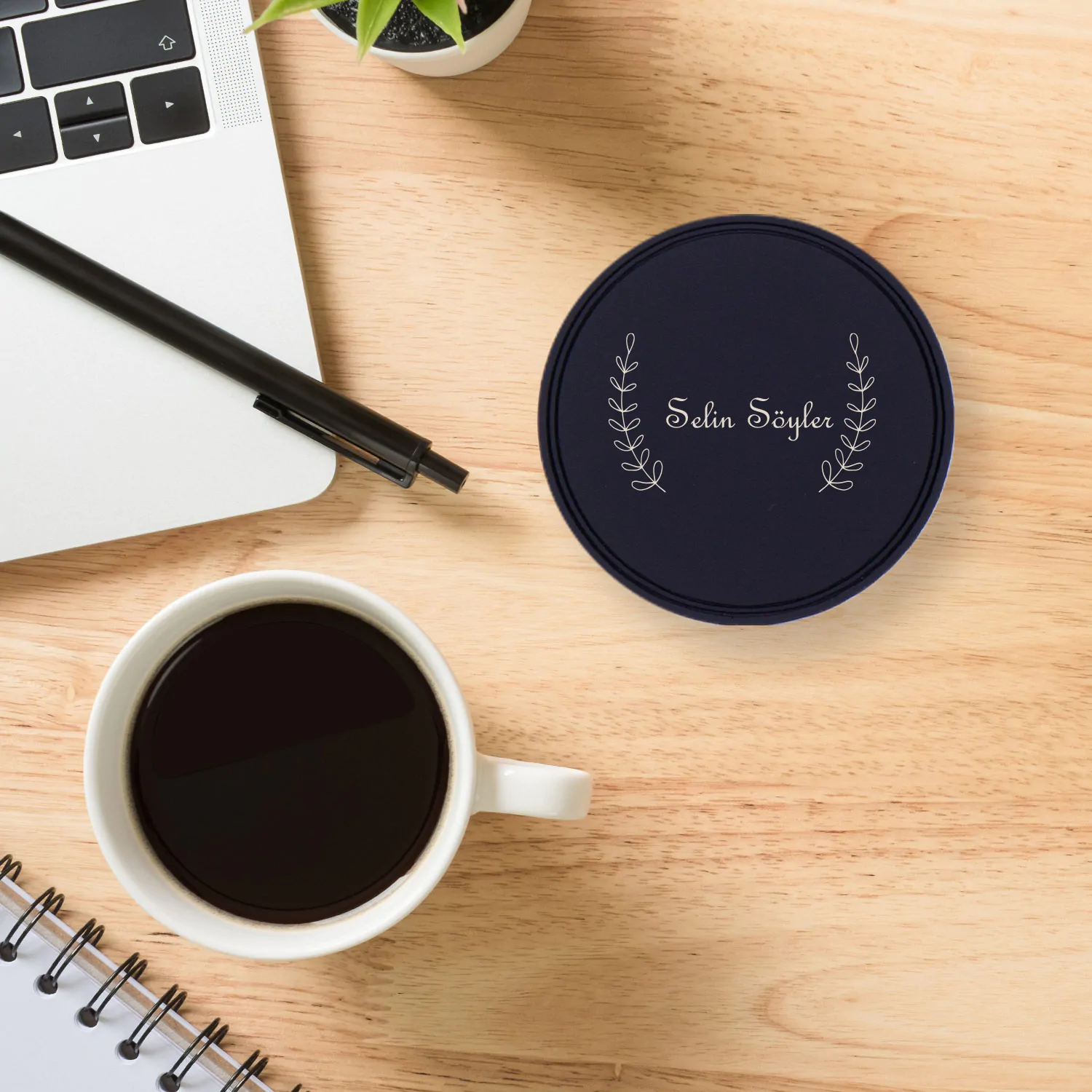 Siyah İsme Özel Kupa Altlığı - Görsel 1