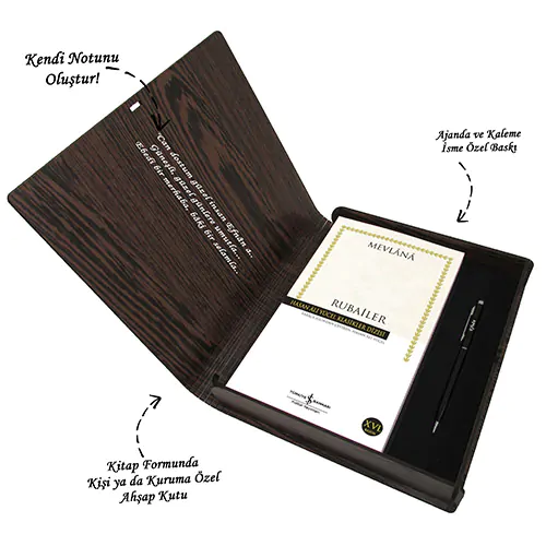 Kişiye Özel Kitap Ajanda Kalem Seti (Kitap Formunda Ahşap Kutulu) - Görsel 3