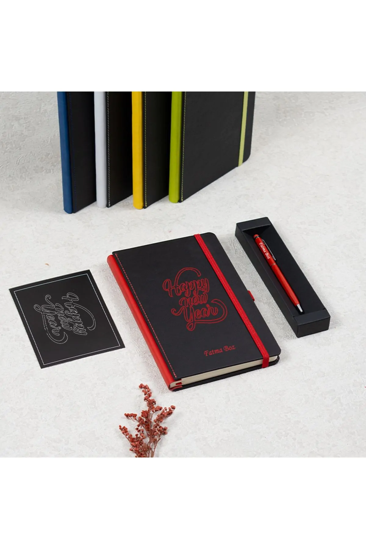Yılbaşı Hediyesi Kişiye Özel Premium Kırmızı Ajanda Kalem Hediye Seti - Görsel 1
