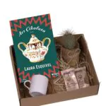 Acı Çikolata Seti / Kahve Fincanı- Canlı Çiçek - Kitap Ve Kahve Hediye Kutusu