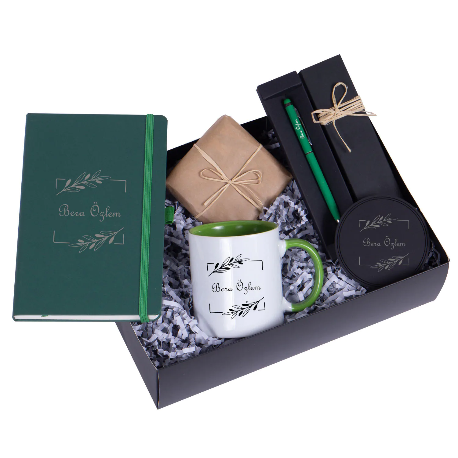 kisiye-özel-yesil-ajanda-kupa-kalem-yeni-yìl-hediye-seti Doğaya Kulak Ver Hediye Kutusu - Görsel 1